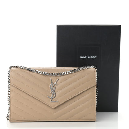 Saint Laurent Grain De Poudre Matelasse Chevron Monogram Chain Wallet Nude Powder 11 of 11