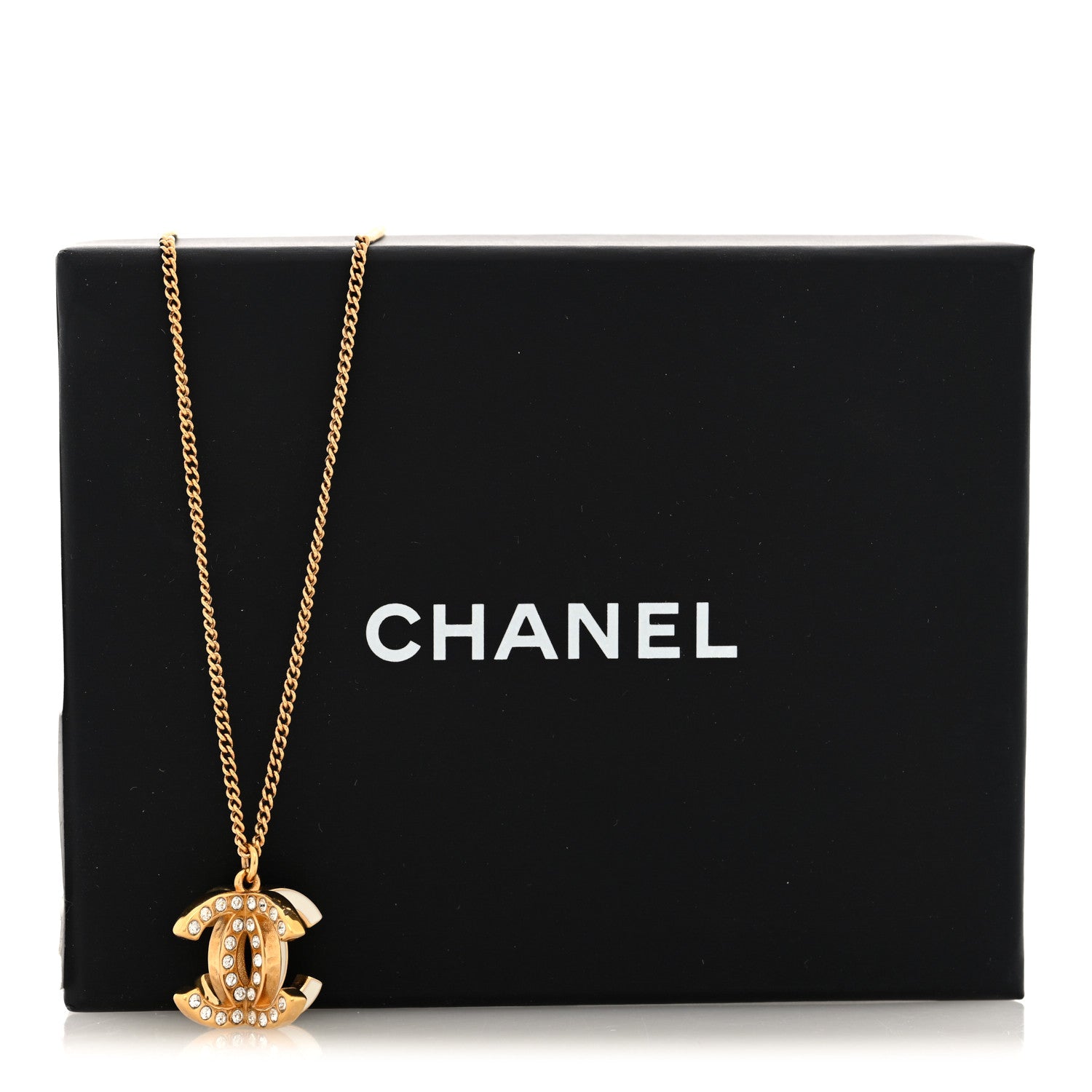 Chanel Metal Crystal Enamel CC Pendant Necklace Gold Black White 6 of 6