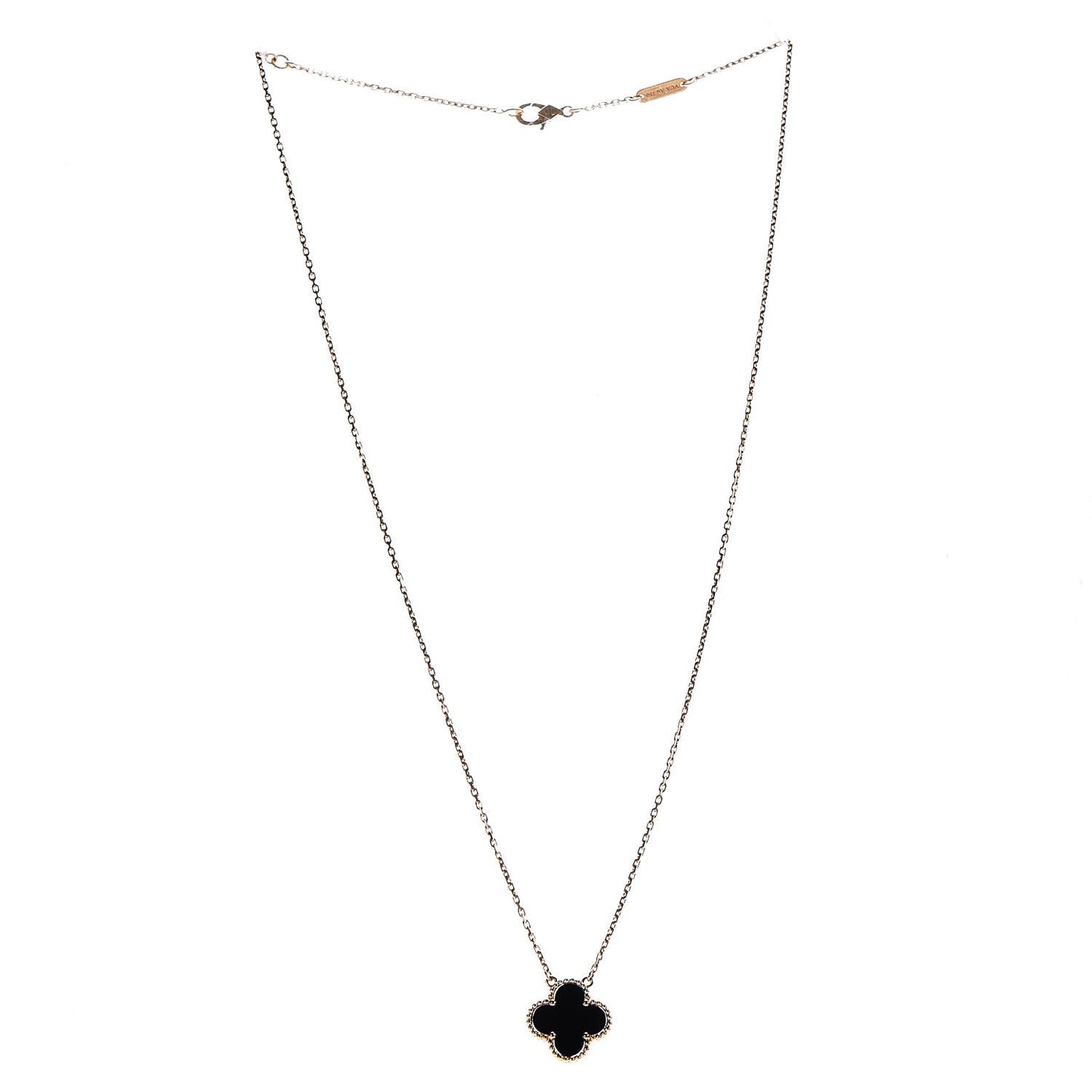 18K Yellow Gold Black Onyx Vintage Alhambra Pendant Necklace