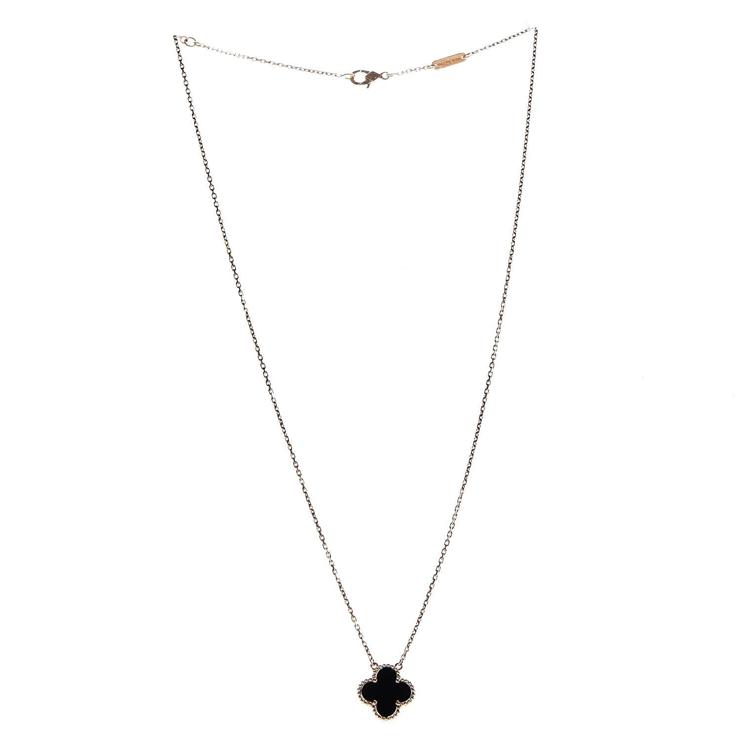 Van Cleef & Arpels 18K Yellow Gold Black Onyx Vintage Alhambra Pendant Necklace 3 of 6