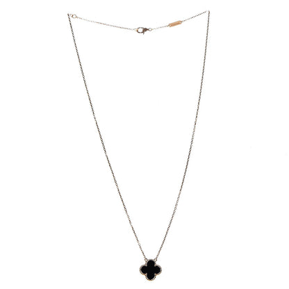 Van Cleef & Arpels 18K Yellow Gold Black Onyx Vintage Alhambra Pendant Necklace 3 of 6