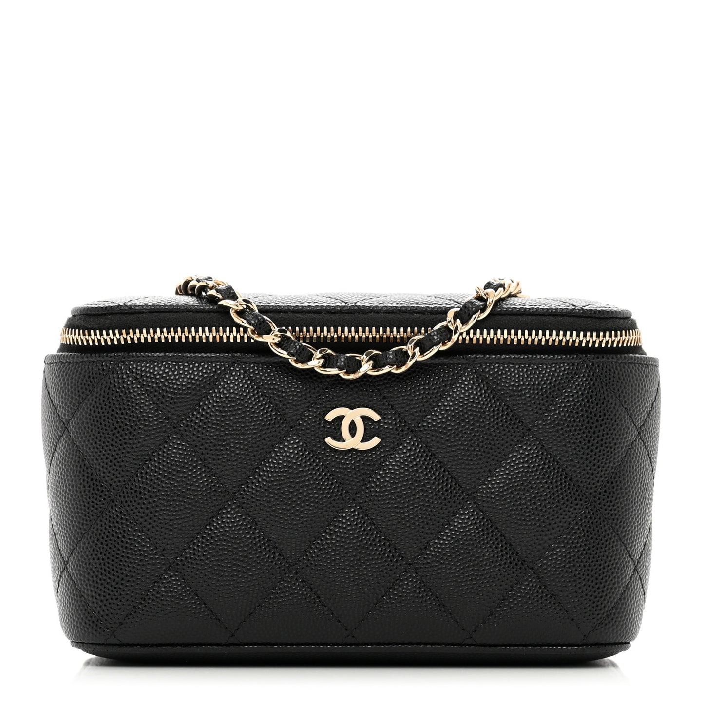 Caviar Quilted Small Vanity Case With Chain Black
