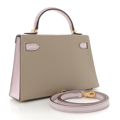 Hermes Chevre Mysore Horseshoe Mini Kelly Sellier 20  Gris Tourterelle Mauve Pale 3 of 11