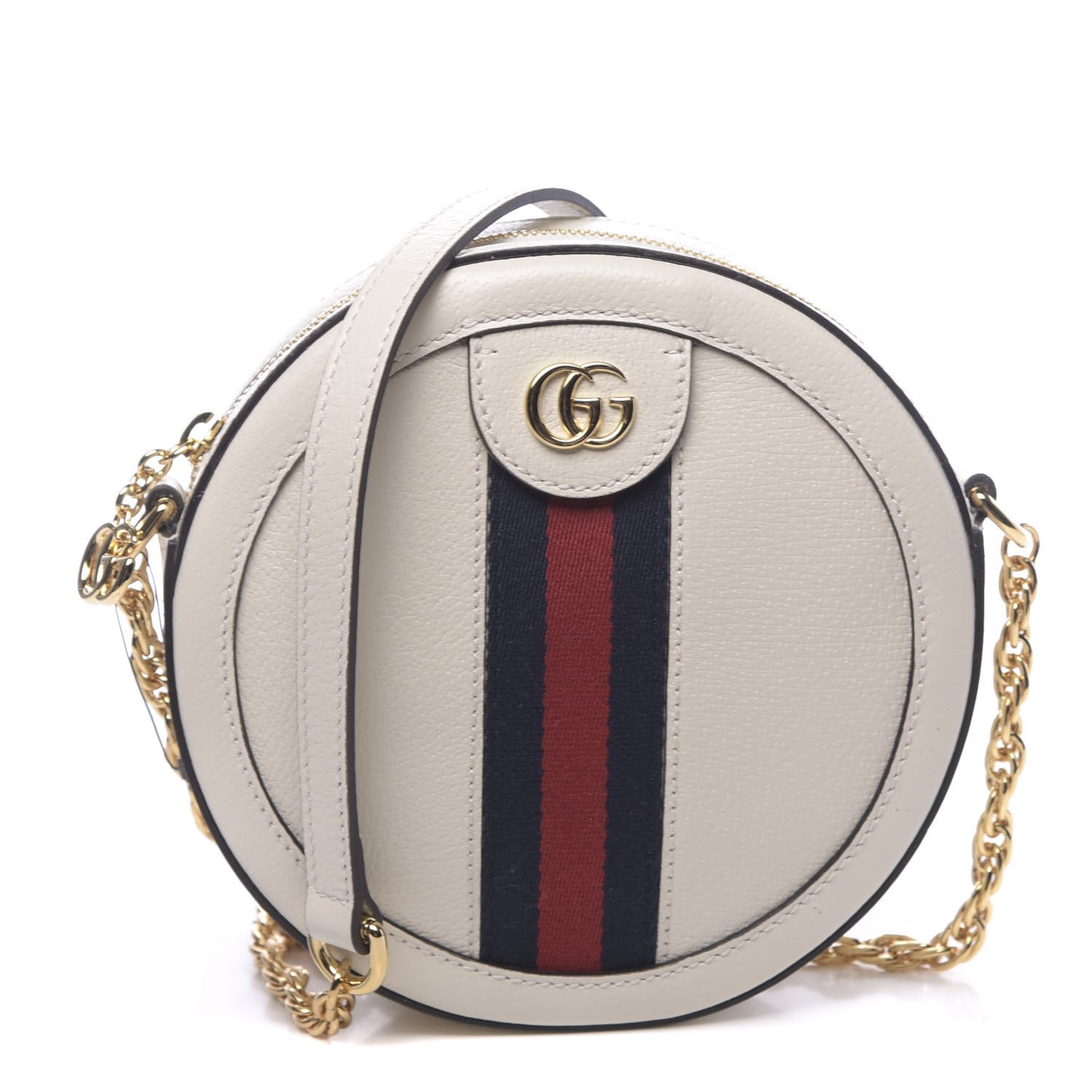 Textured Calfskin Web Mini Ophidia Round Shoulder Bag Mystic White