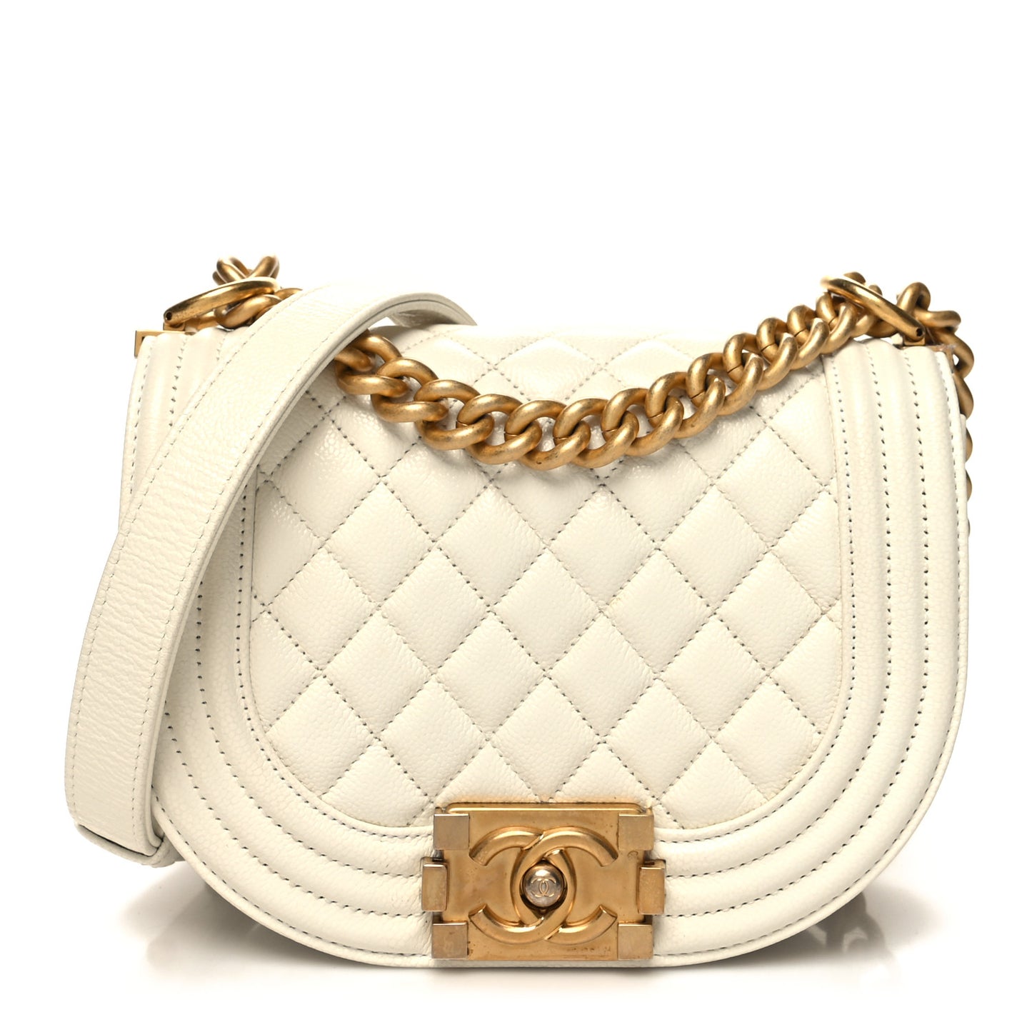 Caviar Quilted Small Boy Messenger Bag White