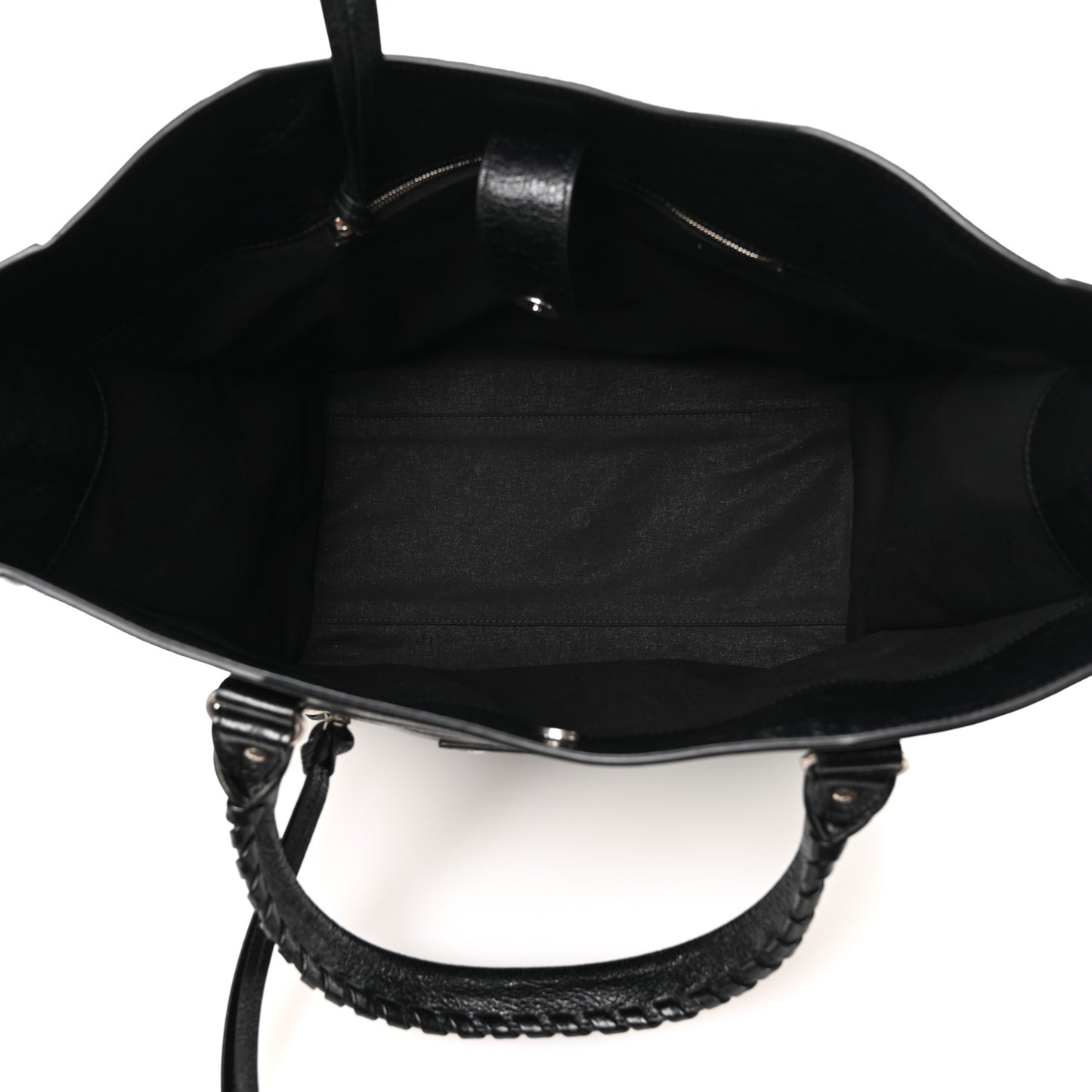 Agneau Arena Neo Classic Silver Hardware Large Upside Down Tote Black