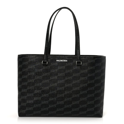 Balenciaga Coated Canvas BB Monogram Medium Signature East West Shopper Bag Black Grey 1 of 9