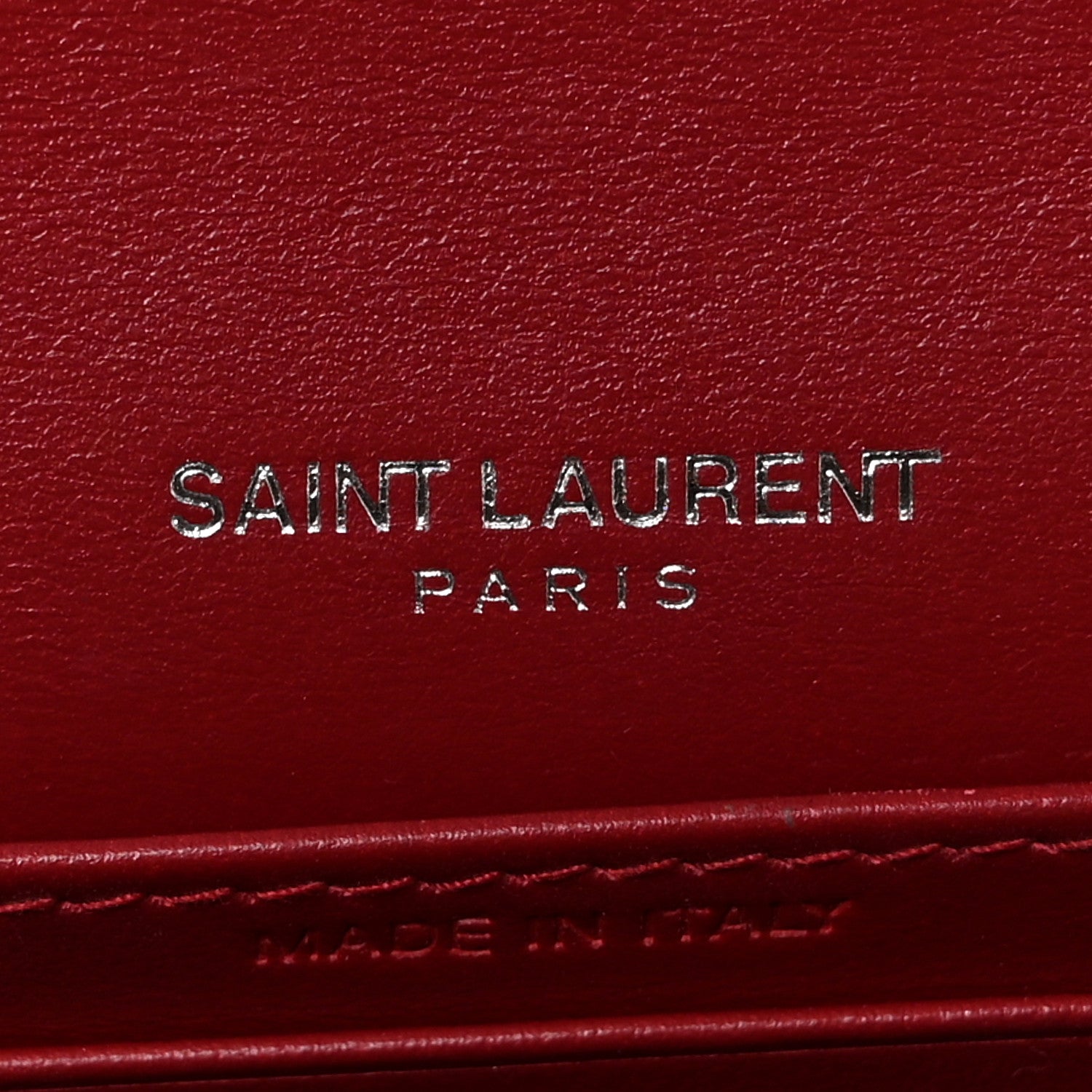 Saint Laurent Calfskin Crocodile Embossed Monogram Sunset Chain Wallet New Lipstick Red 6 of 9