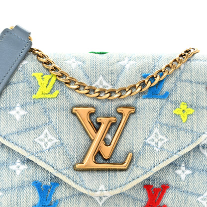 Louis Vuitton Embroidered Monogram Denim New Wave Chain Pochette Blue 9 of 12
