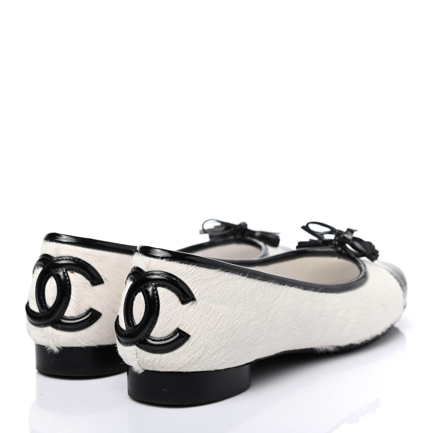 Chanel Pony Hair Patent Cap Toe Ballet Flats 38 Black White 3 of 4