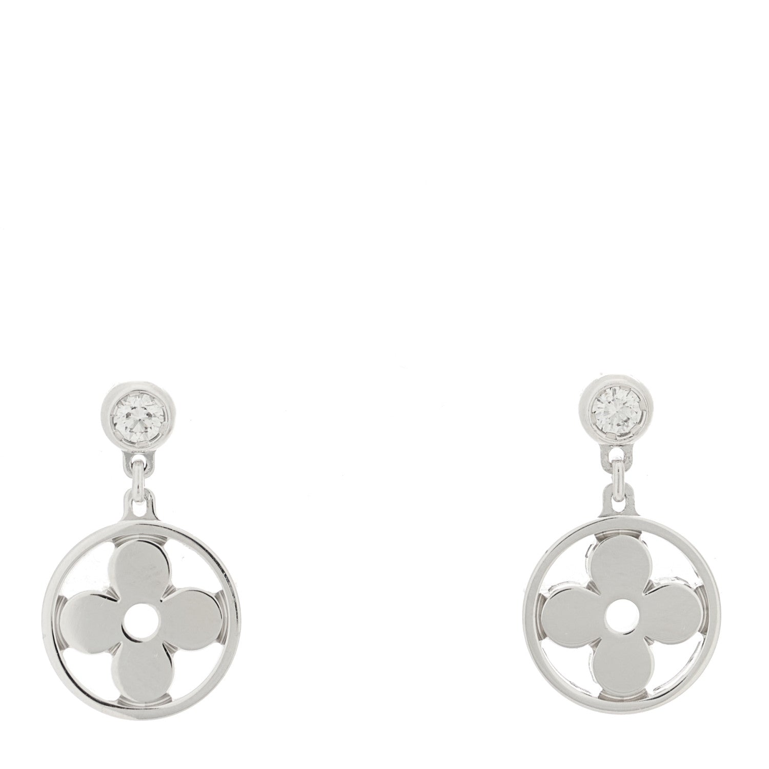 Louis Vuitton 18K White Gold Diamond Monogram Idylle Blossom Drop Earings 1 of 4