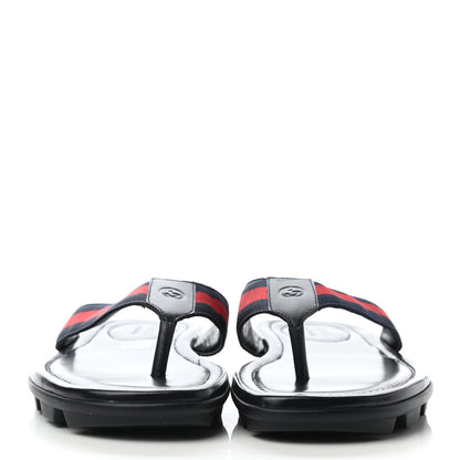 Gucci Nylon Calfskin Web Mens Cleat Sole Thong Sandals 8.5 Black Red Blue 2 of 8