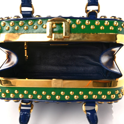 Prada Saffiano Vernice Crystal Bag Bluette Verde 4 of 7