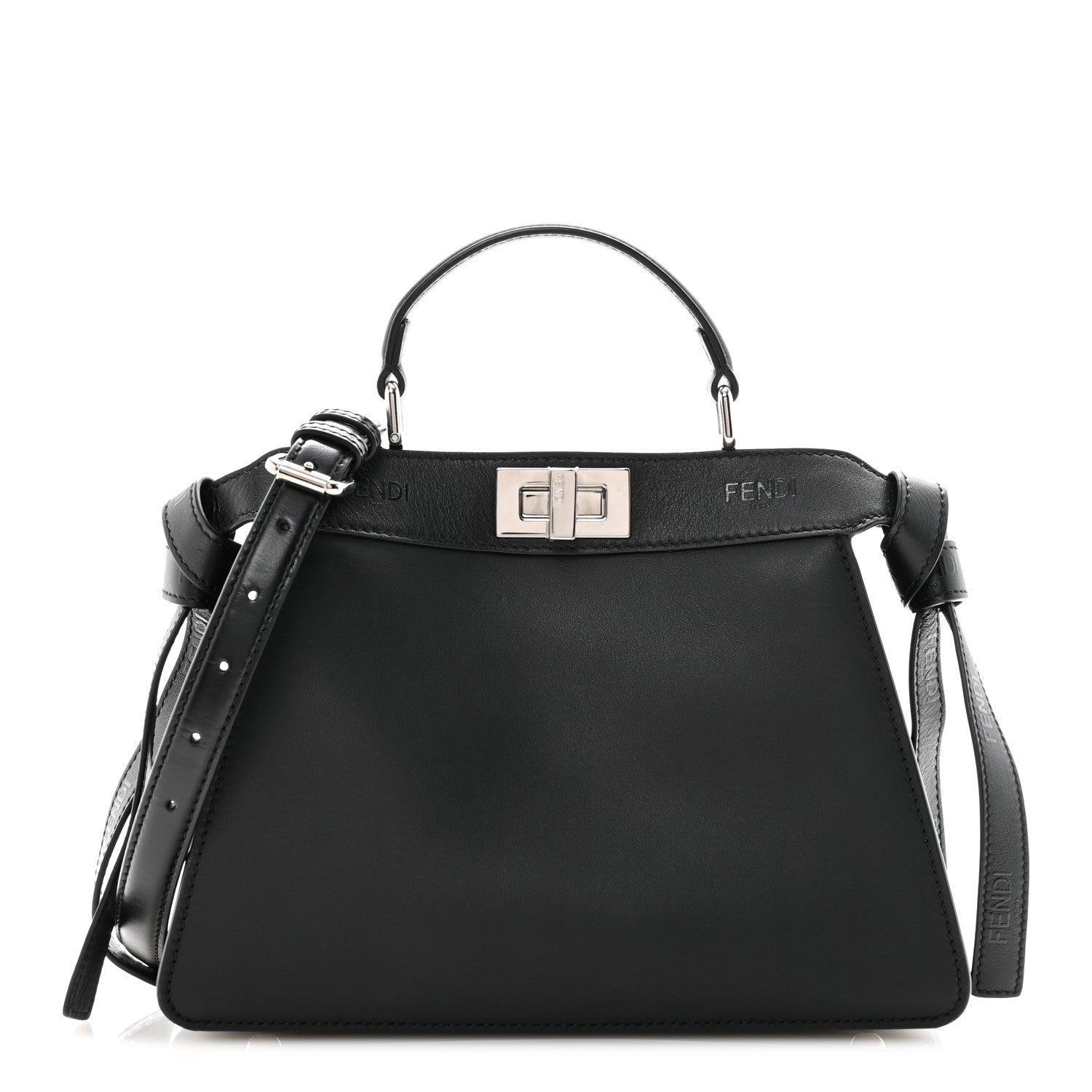 Fendi Vitello Seta Shiny Nappa Logo Embossed Laces Small Peekaboo