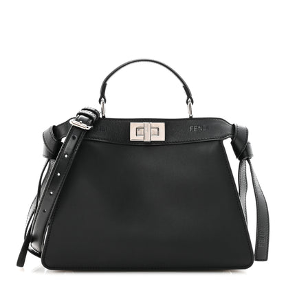 Fendi Vitello Seta Shiny Nappa Logo Embossed Laces Small Peekaboo I SEE U Satchel Black 1 of 13