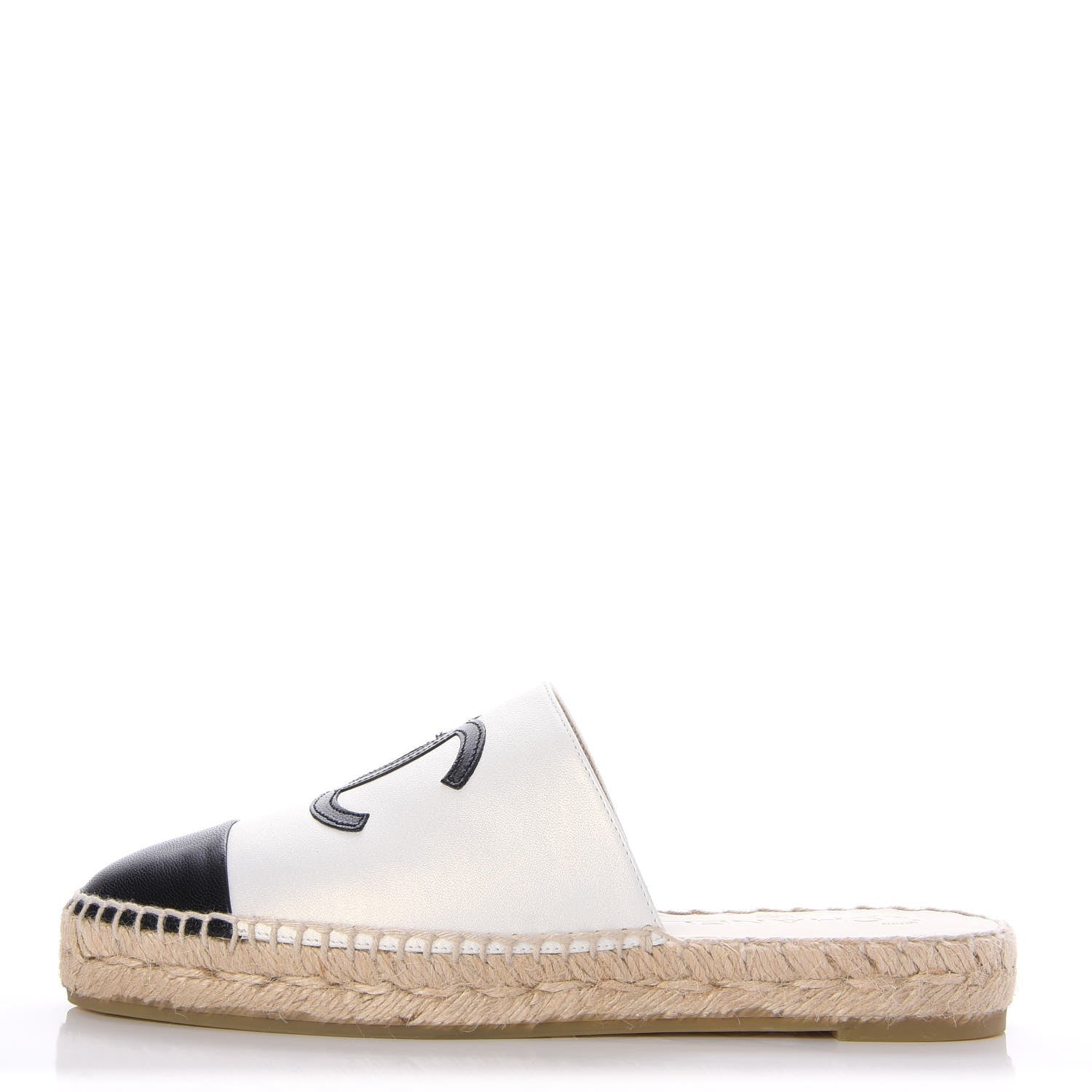 Chanel Iridescent Goatskin CC Espadrille Mules 36 Ivory Black 1 of 11
