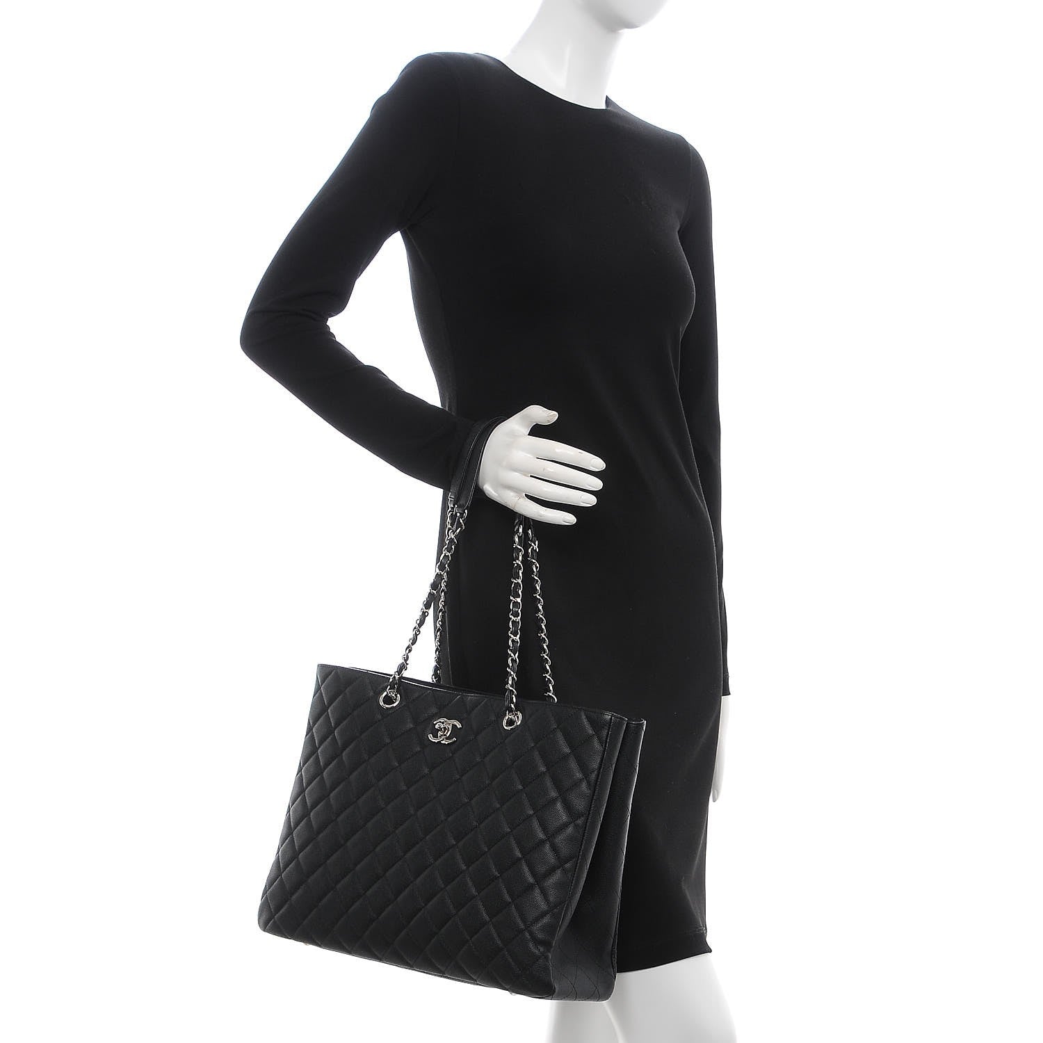 Chanel Caviar Quilted Large CC Shopping Tote Black 2 of 7