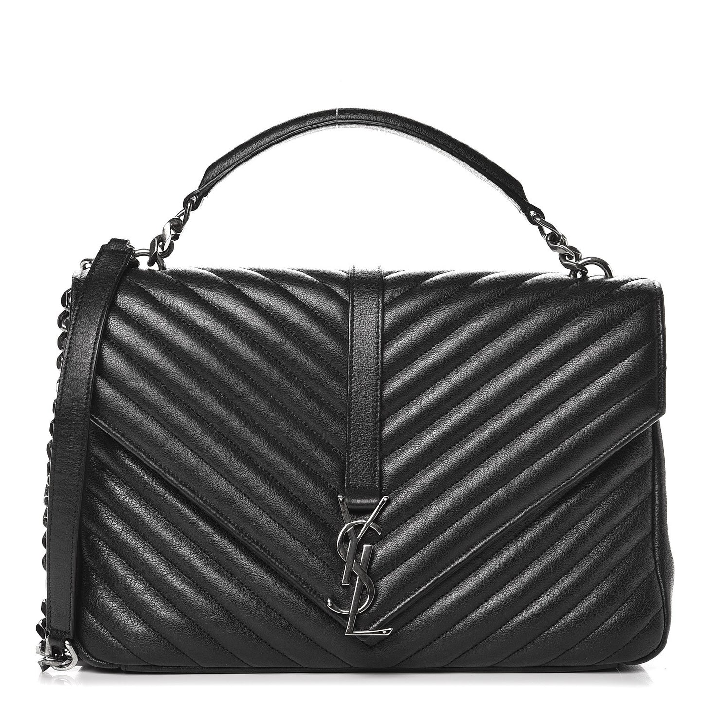 Sheepskin Matelasse Chevron Monogram Large College Satchel Black