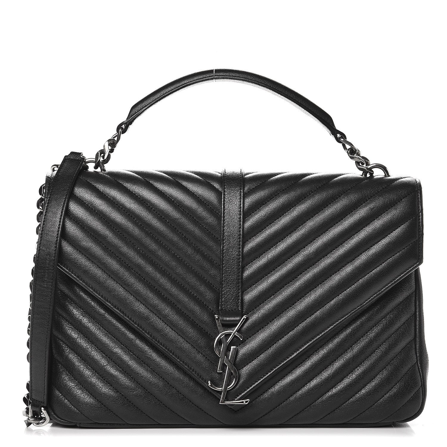 Saint Laurent Sheepskin Matelasse Chevron Monogram Large College Satchel Black 1 of 9
