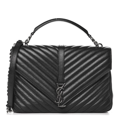 Saint Laurent Sheepskin Matelasse Chevron Monogram Large College Satchel Black 1 of 9