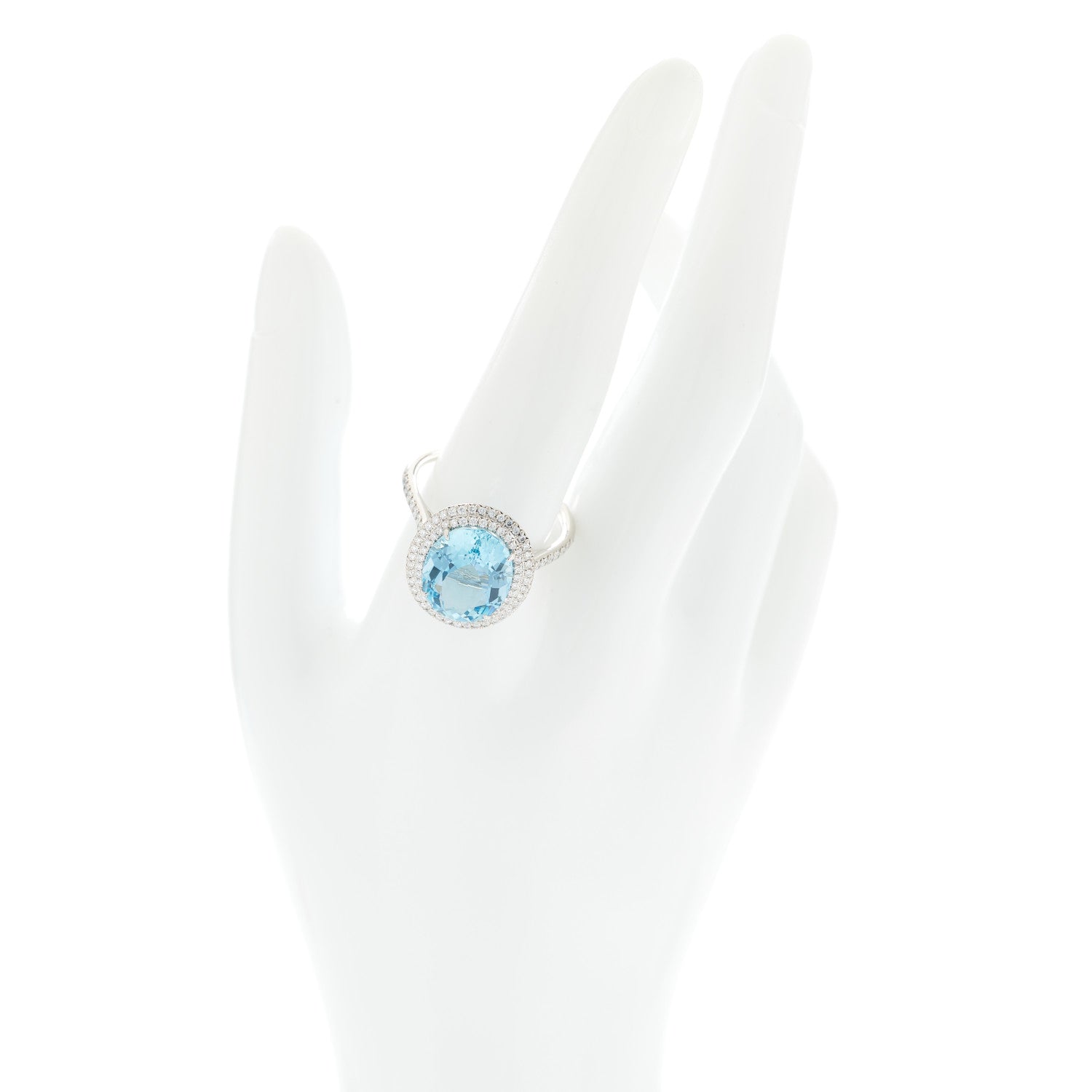 Tiffany Platinum Diamond Aquamarine Soleste Oval Double Halo Ring 65 11 2 of 7