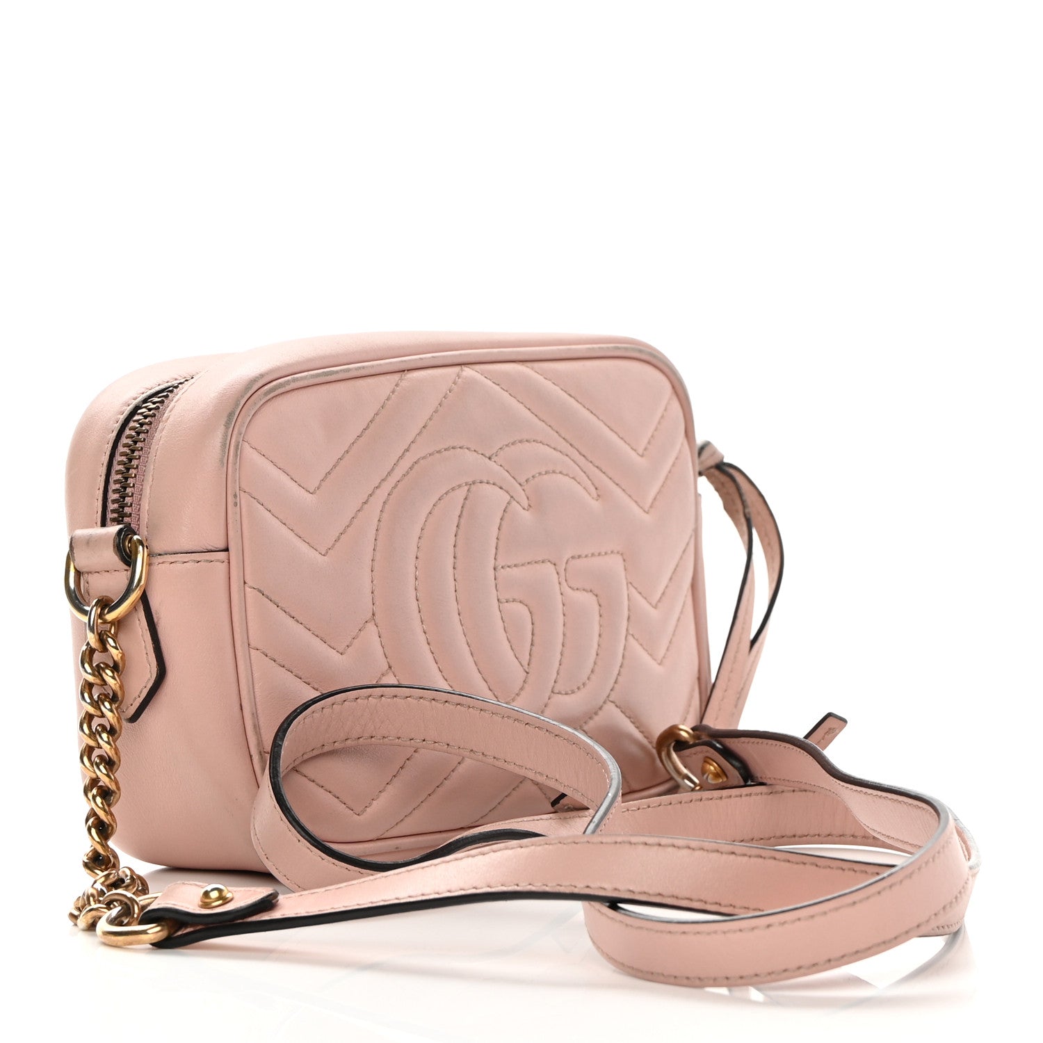 Gucci Calfskin Matelasse Mini GG Marmont Chain Shoulder Bag Perfect Pink 3 of 24