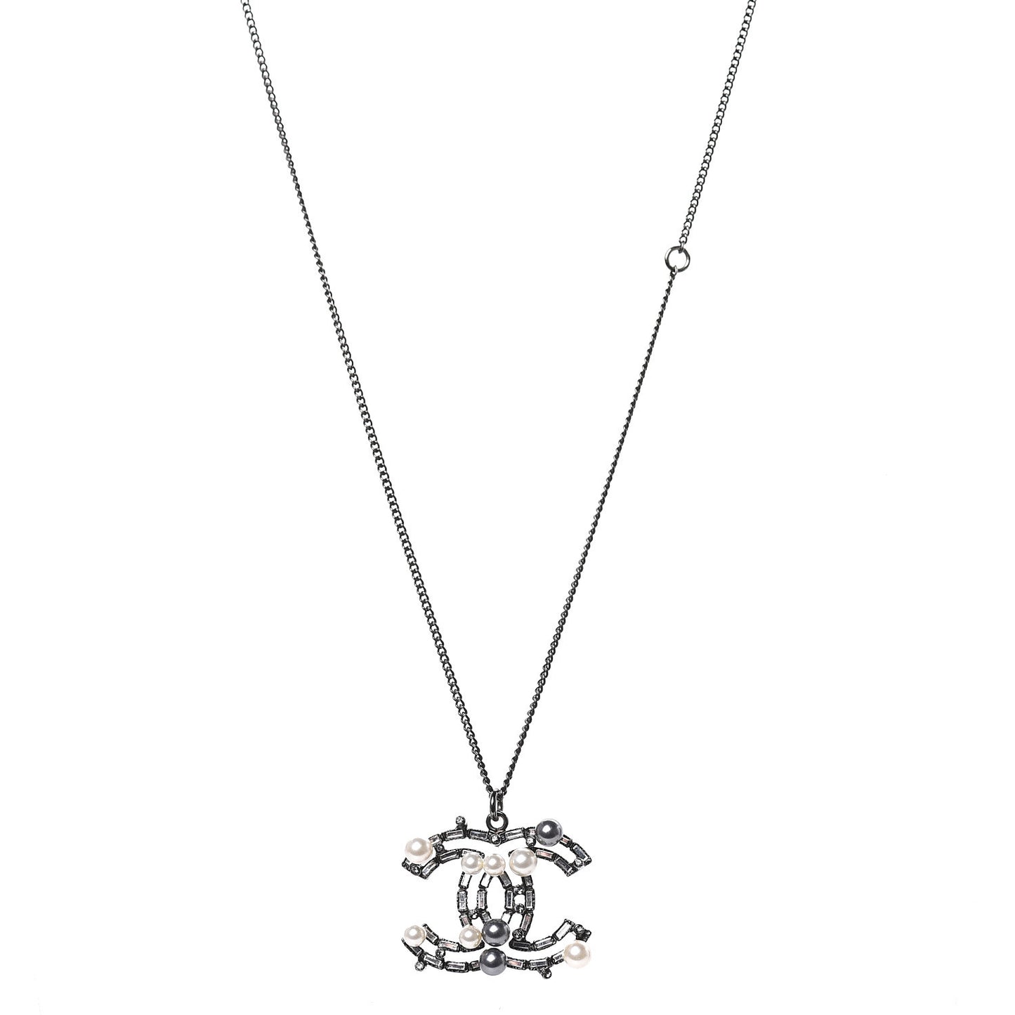 Baguette Pearl Bead CC Necklace Black