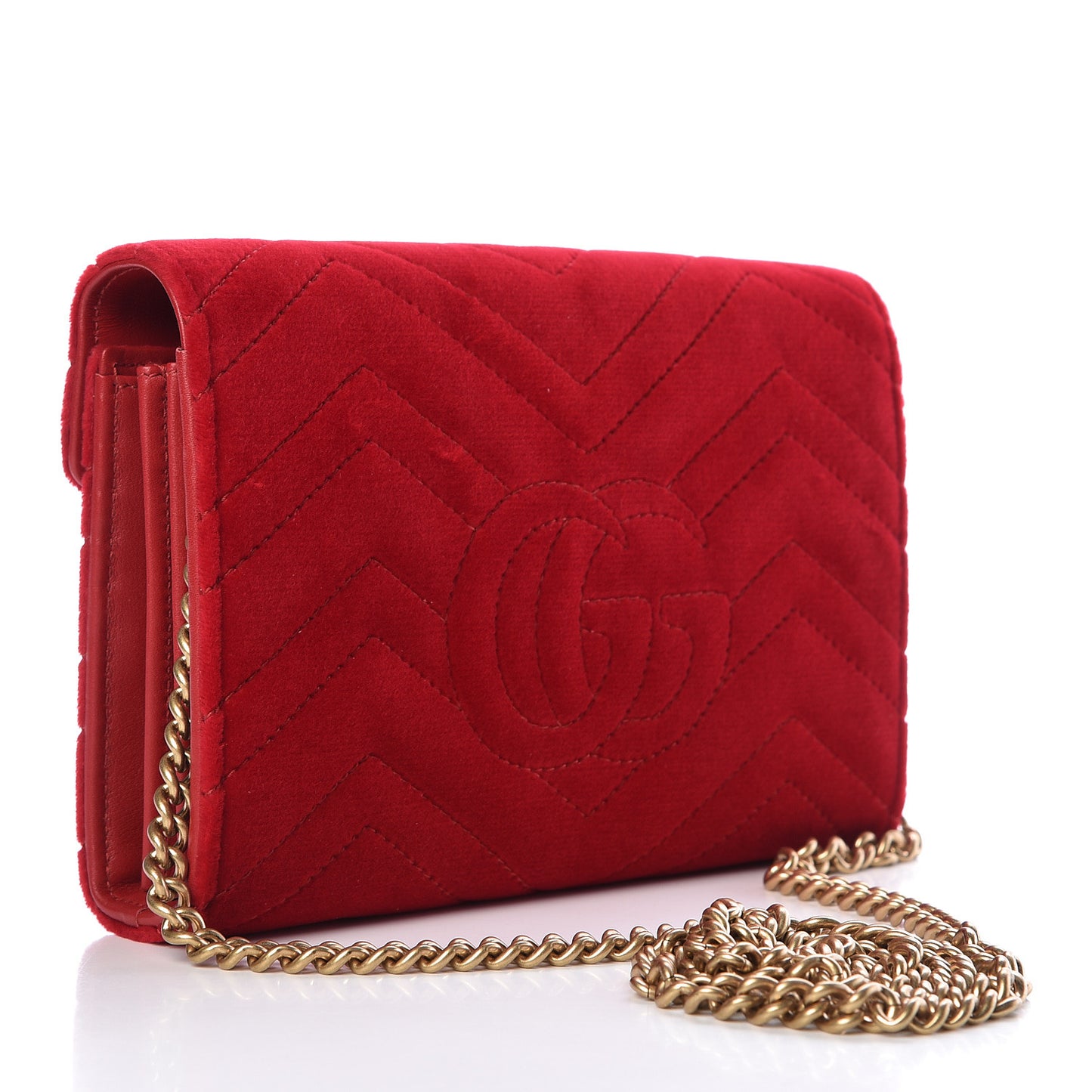 Velvet Matelasse GG Marmont Chain Wallet Hibiscus Red