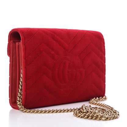 Gucci Velvet Matelasse GG Marmont Chain Wallet Hibiscus Red 3 of 11
