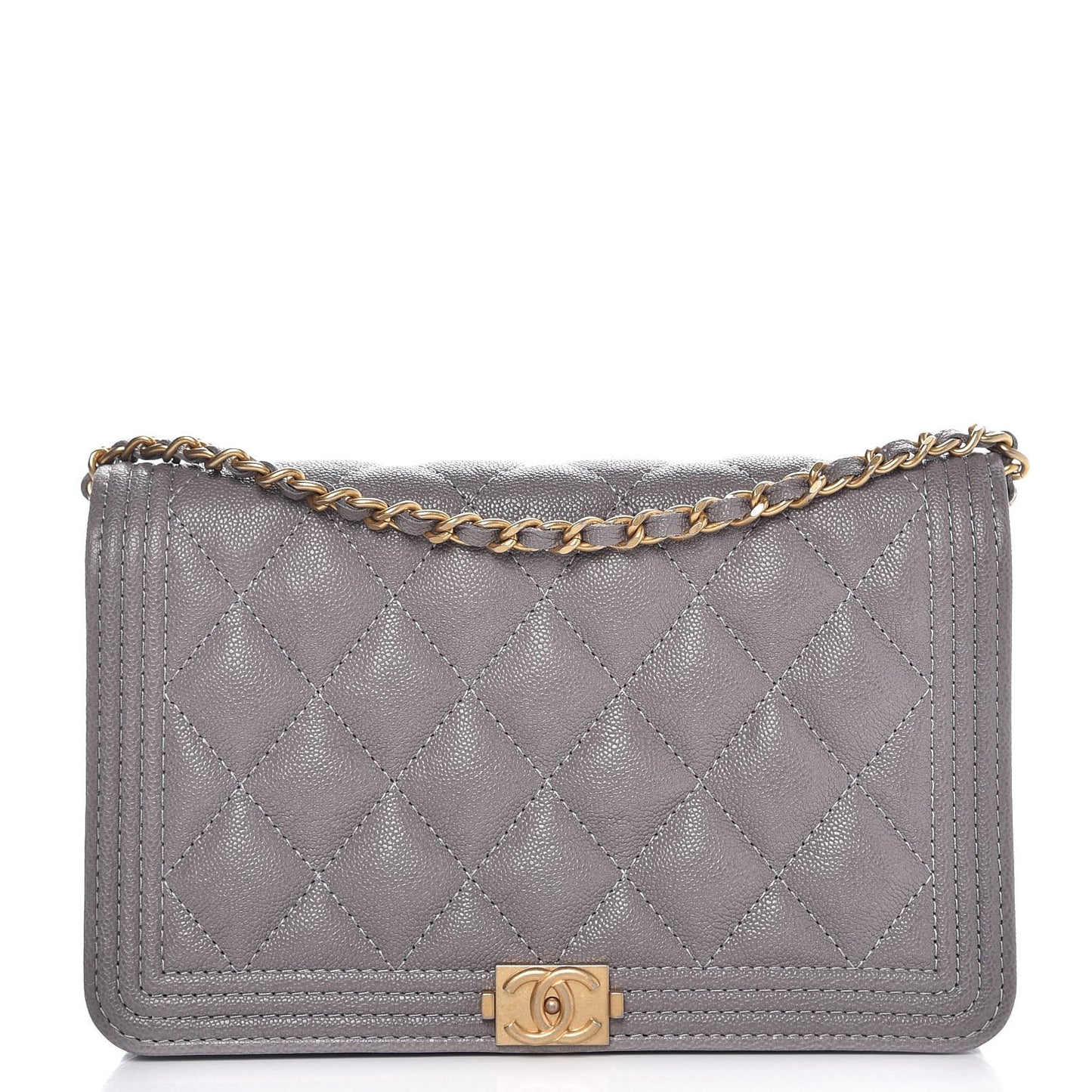 Caviar Quilted Boy Wallet On Chain WOC Grey