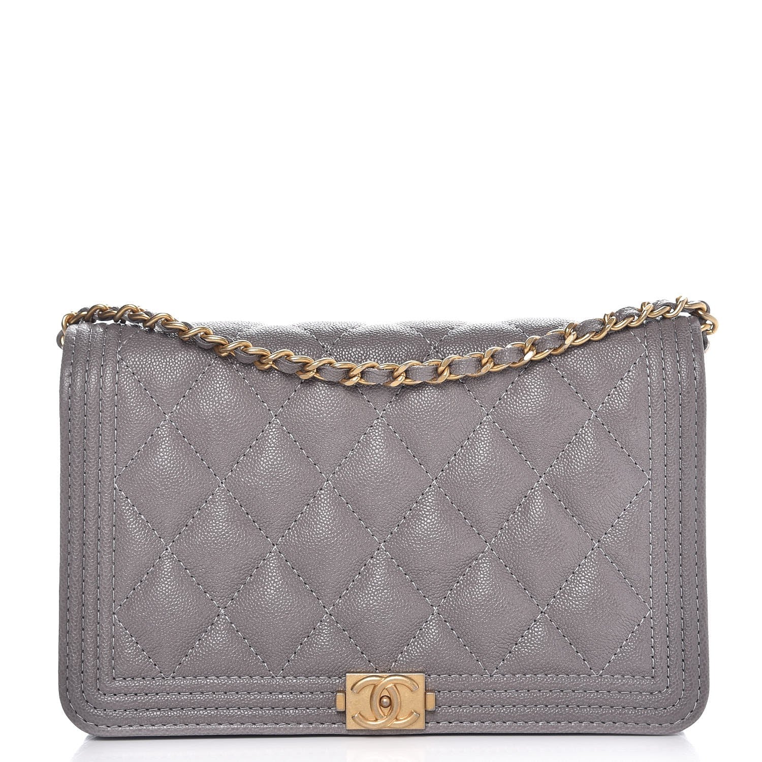 Chanel Caviar Quilted Boy Wallet On Chain WOC Grey 1 of 10