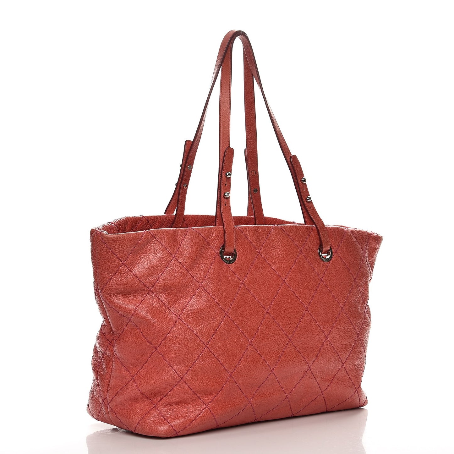 Glazed Calfskin Large On The Road Tote Red