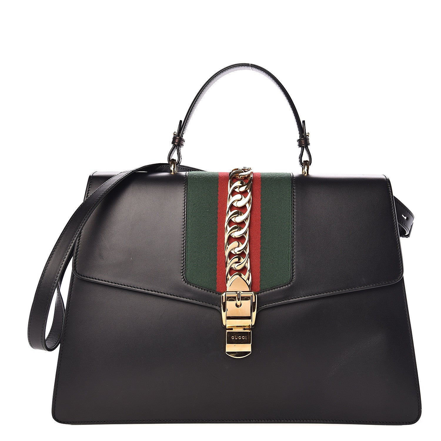Gucci Calfskin Maxi Sylvie Top Handle Bag Black 1 of 18