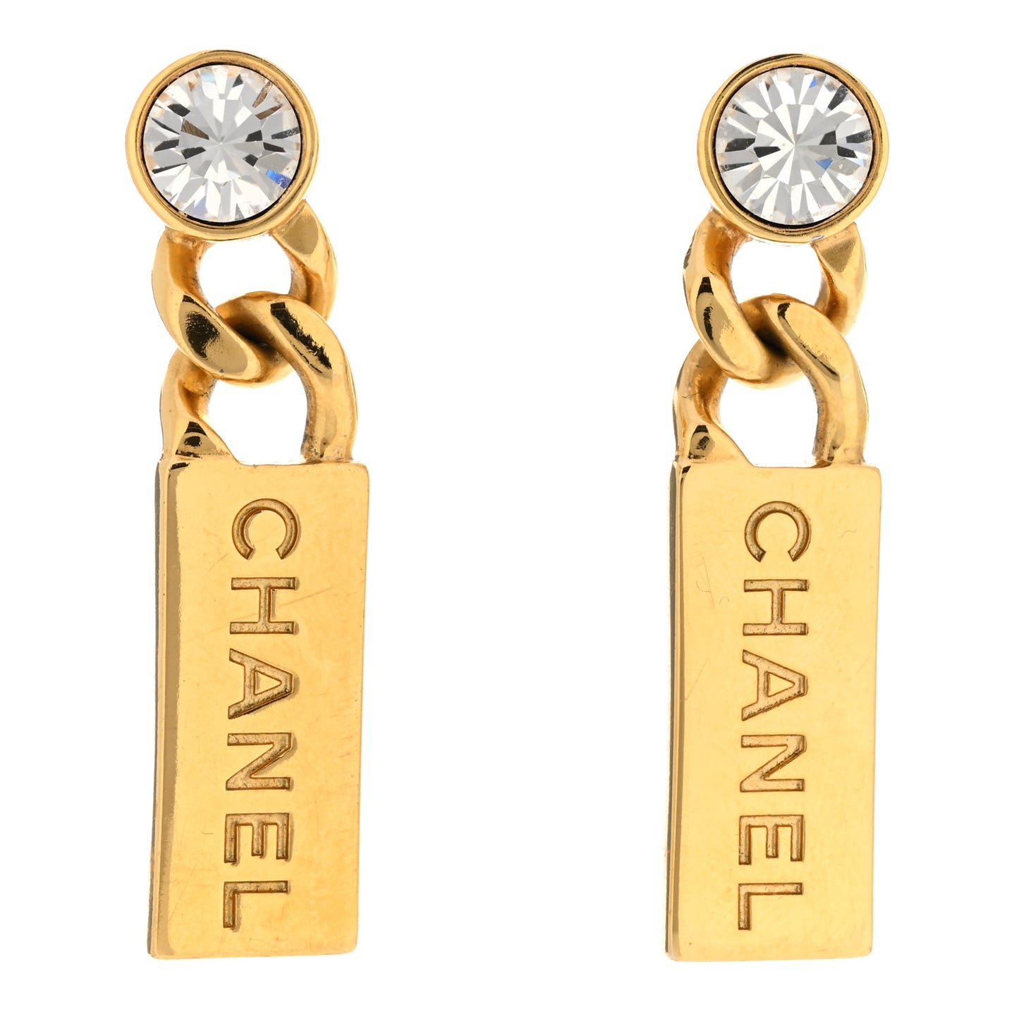 Crystal Tag Drop Earrings Gold
