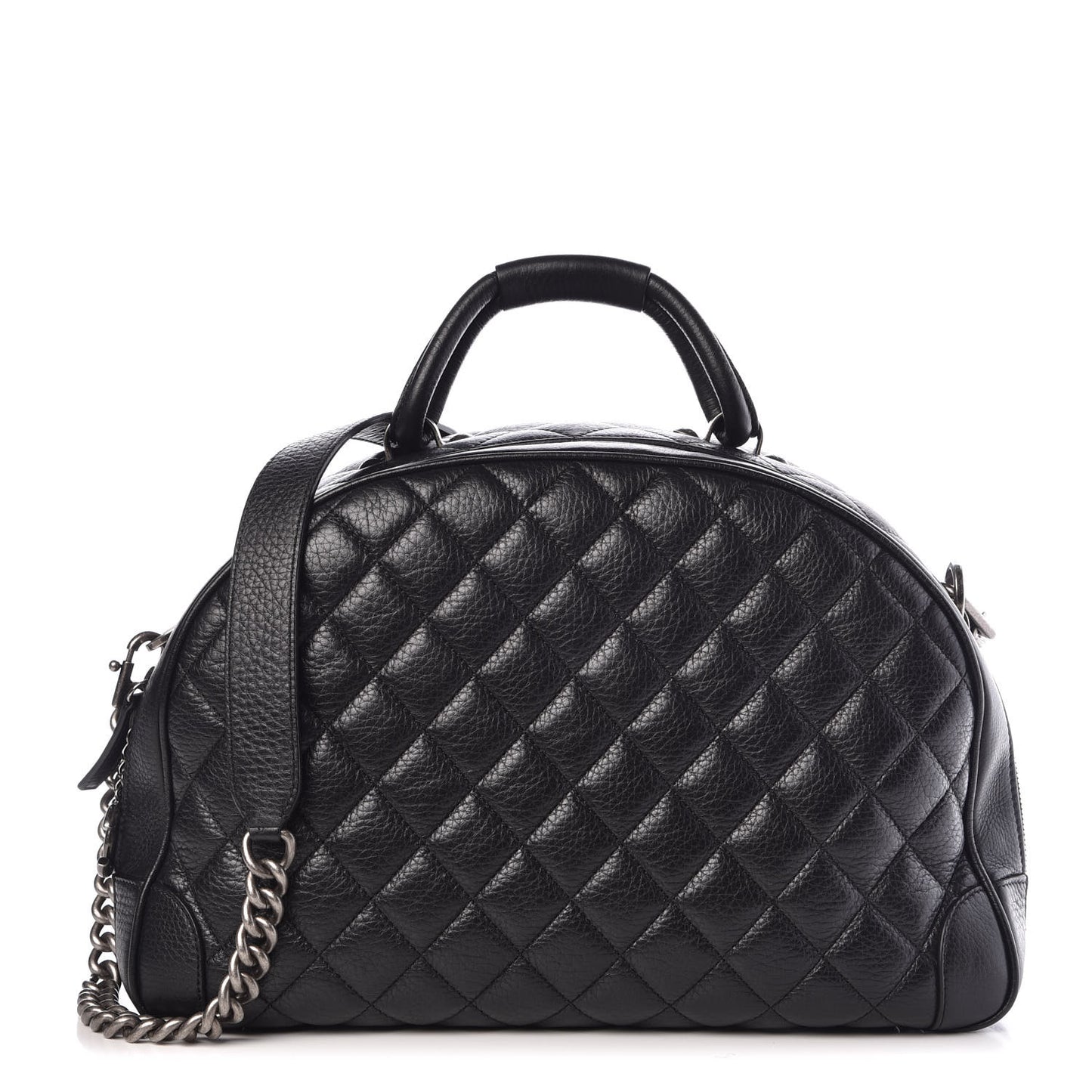 Calfskin Quilted Medium Airlines Round Trip Bowling Bag Black