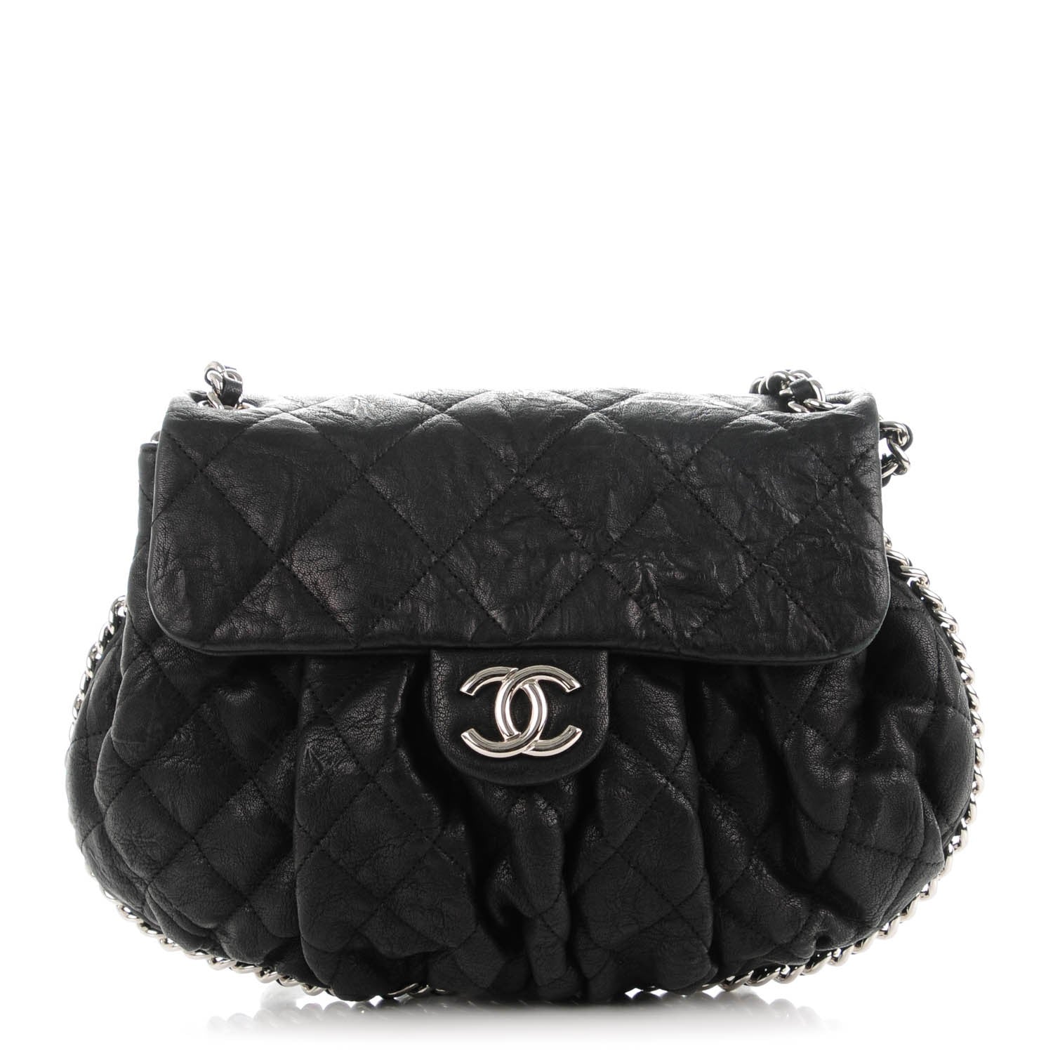 Chanel Crumpled Lambskin Quilted Medium Chain Around Messenger Black 1 of 7