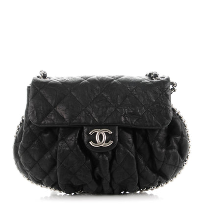Chanel Crumpled Lambskin Quilted Medium Chain Around Messenger Black 1 of 7