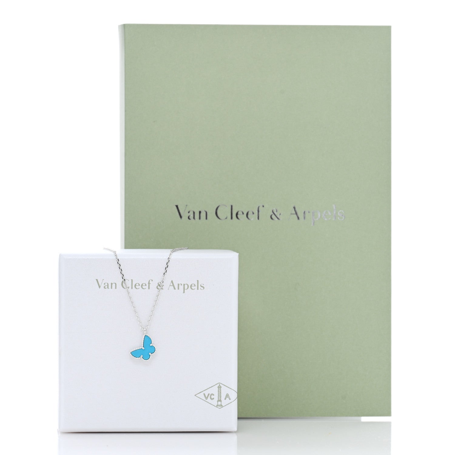 Van Cleef & Arpels 18K White Gold Turquoise Sweet Alhambra Butterfly Pendant Necklace 5 of 5
