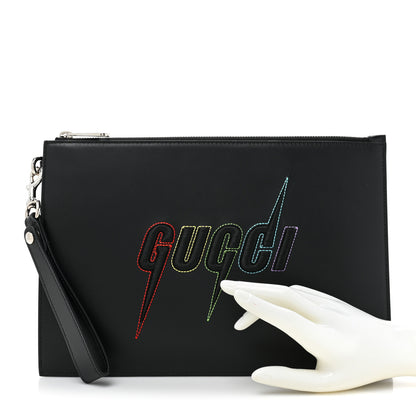 Gucci Calfskin Blade Embroidered Zip Pouch Black 2 of 10
