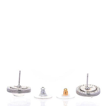 Chanel Pearl Crystal CC Round Earrings Silver 4 of 6