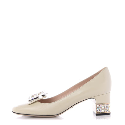 Gucci Malaga Kid Crystal Square G Madelyn Mid Heel Loafer Pumps 39 White 1 of 11
