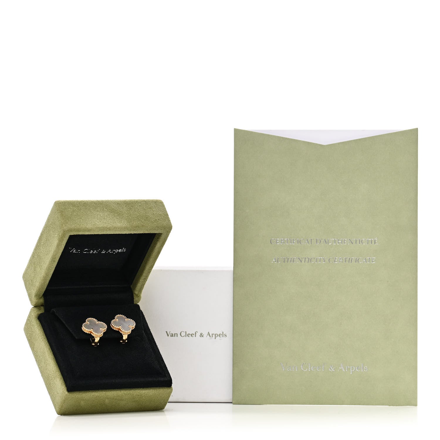 Van Cleef & Arpels 18K Yellow Gold Mother of Pearl Vintage Alhambra Earrings 5 of 5