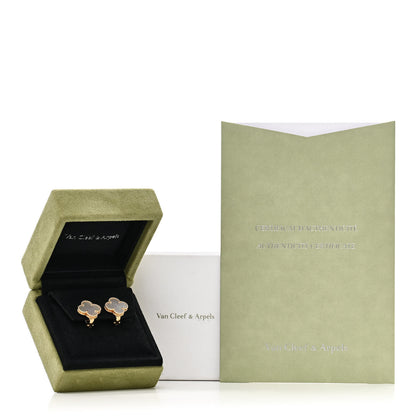 Van Cleef & Arpels 18K Yellow Gold Mother of Pearl Vintage Alhambra Earrings 5 of 5