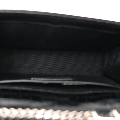 Saint Laurent Calfskin Crocodile Embossed Small Classic Monogram Kate Tassel Satchel Black 5 of 11