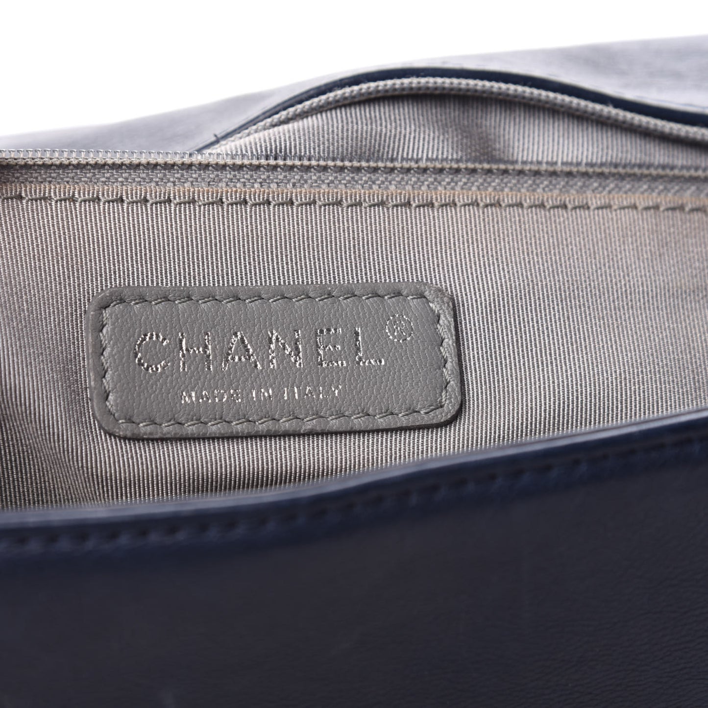 Calfskin Double Stitch Large Boy Flap Navy Blue