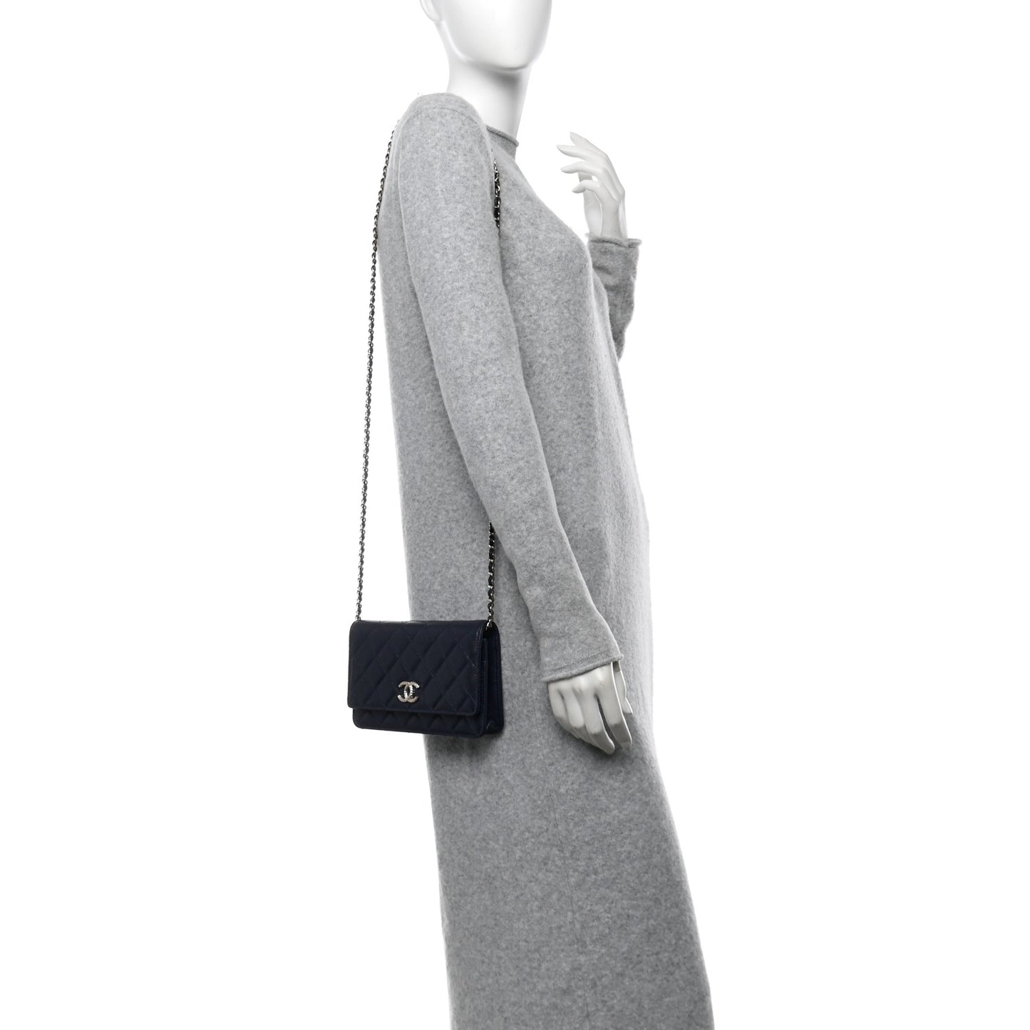 Caviar Quilted Hammered CC Wallet on Chain WOC Navy Blue