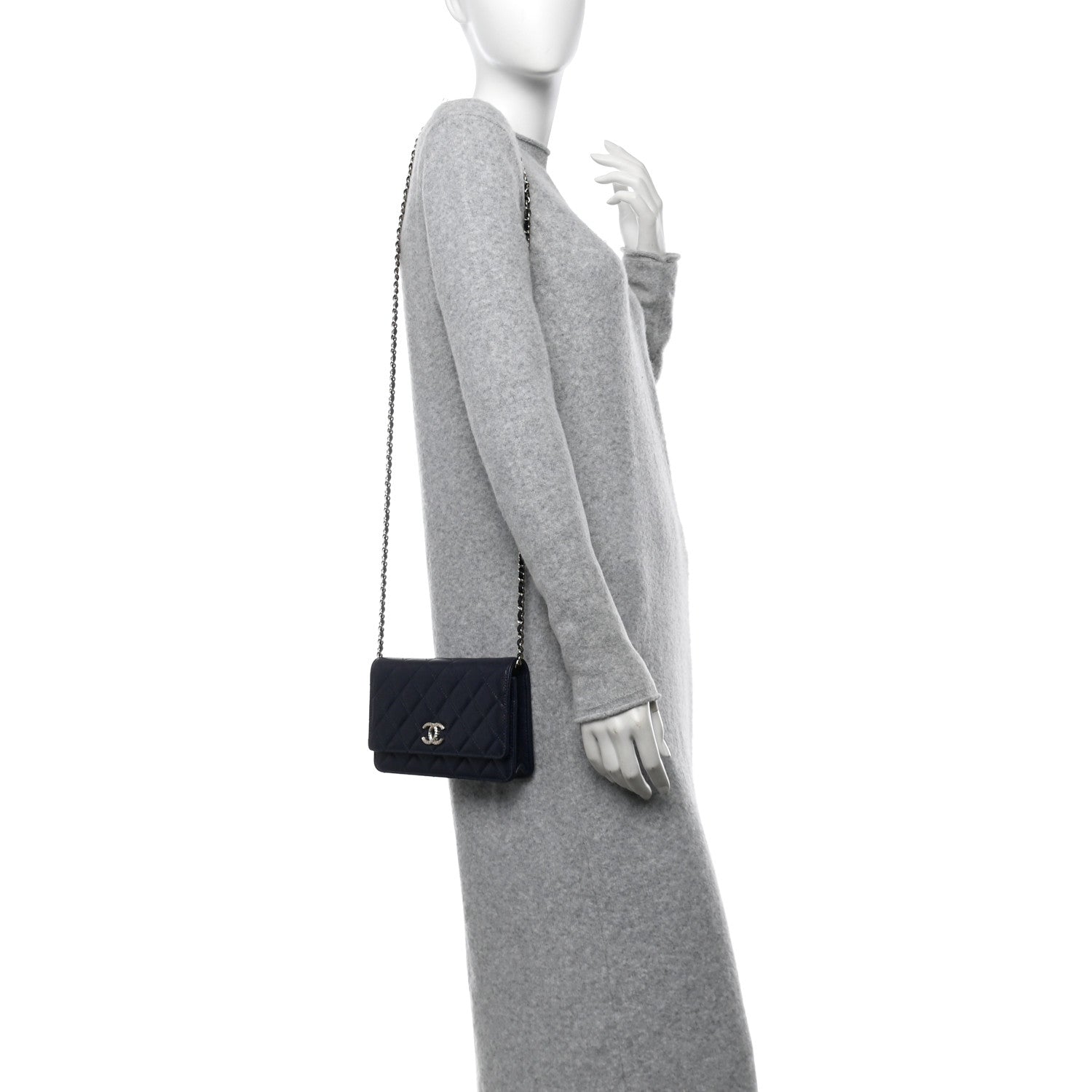 Chanel Caviar Quilted Hammered CC Wallet on Chain WOC Navy Blue 2 of 12