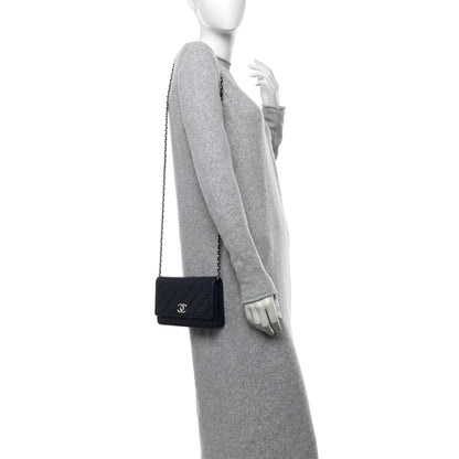 Chanel Caviar Quilted Hammered CC Wallet on Chain WOC Navy Blue 2 of 12