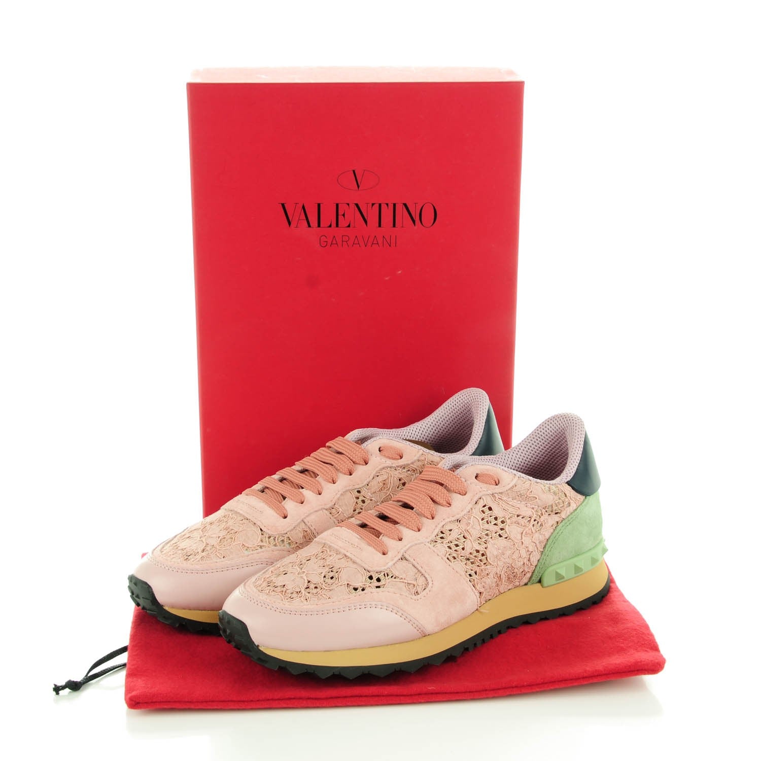 Valentino Garavani Macrame Lace Suede Womens Rockrunner Sneakers 37 Rose 8 of 8