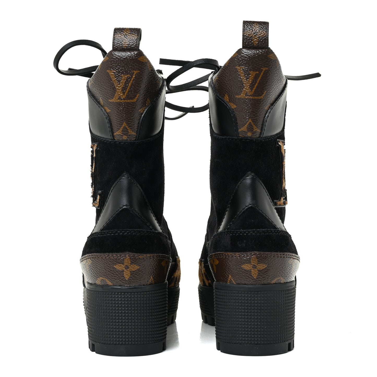 Suede Calfskin Monogram Laureate Platform Desert Boots 35.5 Black